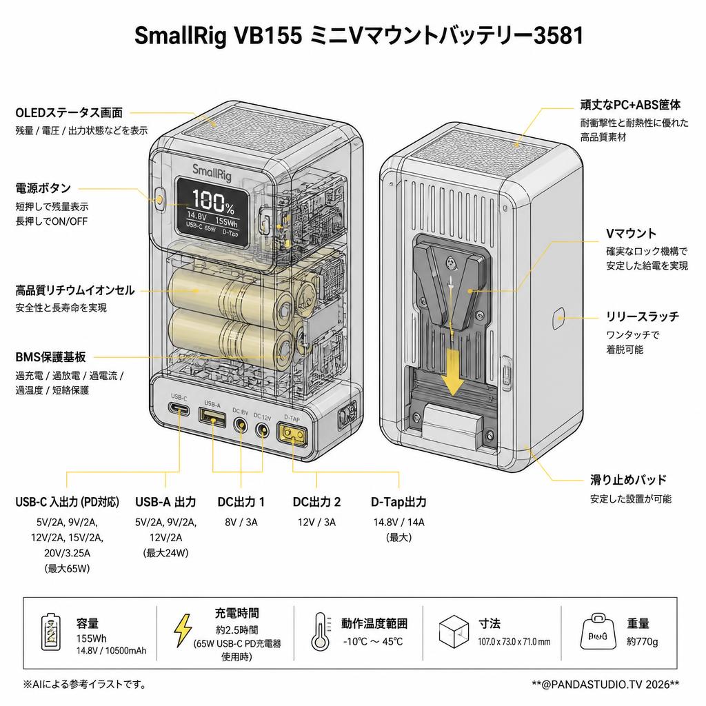 SmallRig VB155 ミニVマウントバッテリー3581 スペック