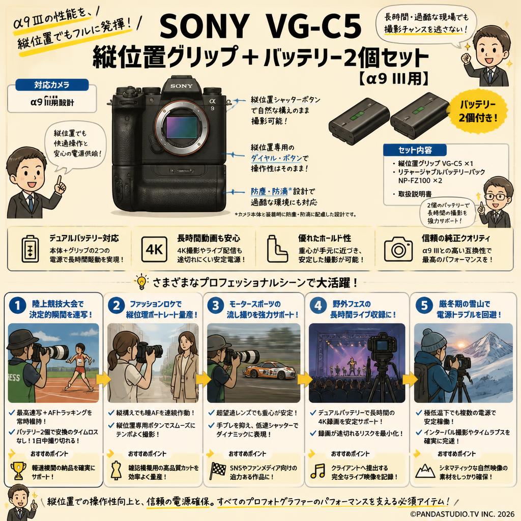 SONY VG-C5 縦位置グリップ ＋バッテリー2個セット【α9 III用】 用途
