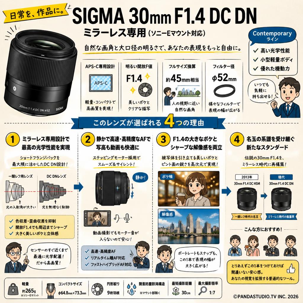 SIGMA 30mm F1.4 DC DN ミラーレス専用 （ソニーEマウント対応） 概要