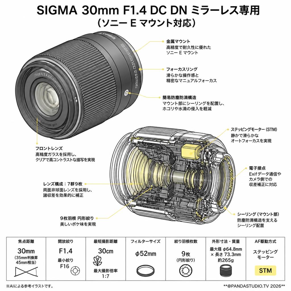 SIGMA 30mm F1.4 DC DN ミラーレス専用 （ソニーEマウント対応） スペック