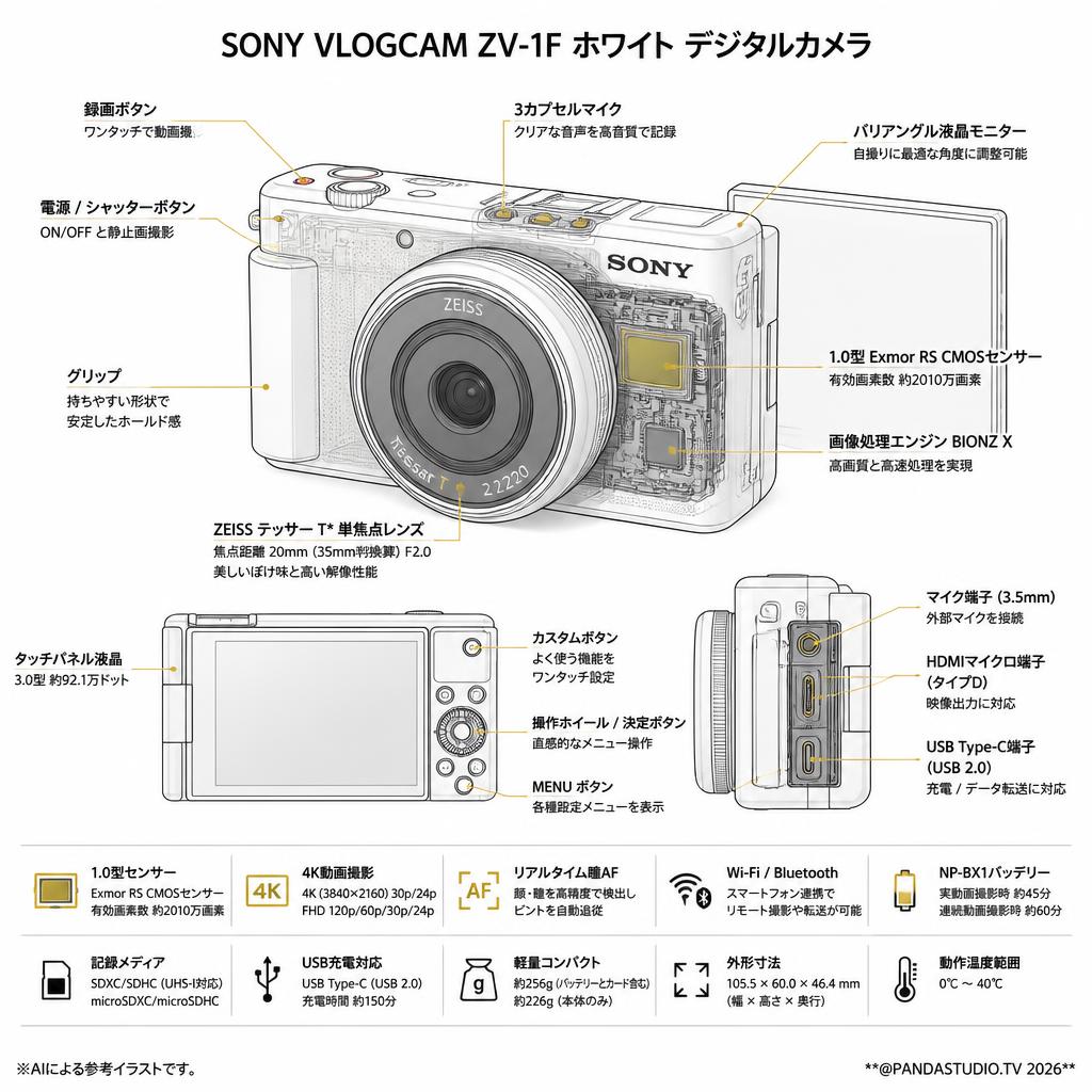 SONY VLOGCAM ZV-1F ホワイト デジタルカメラ スペック