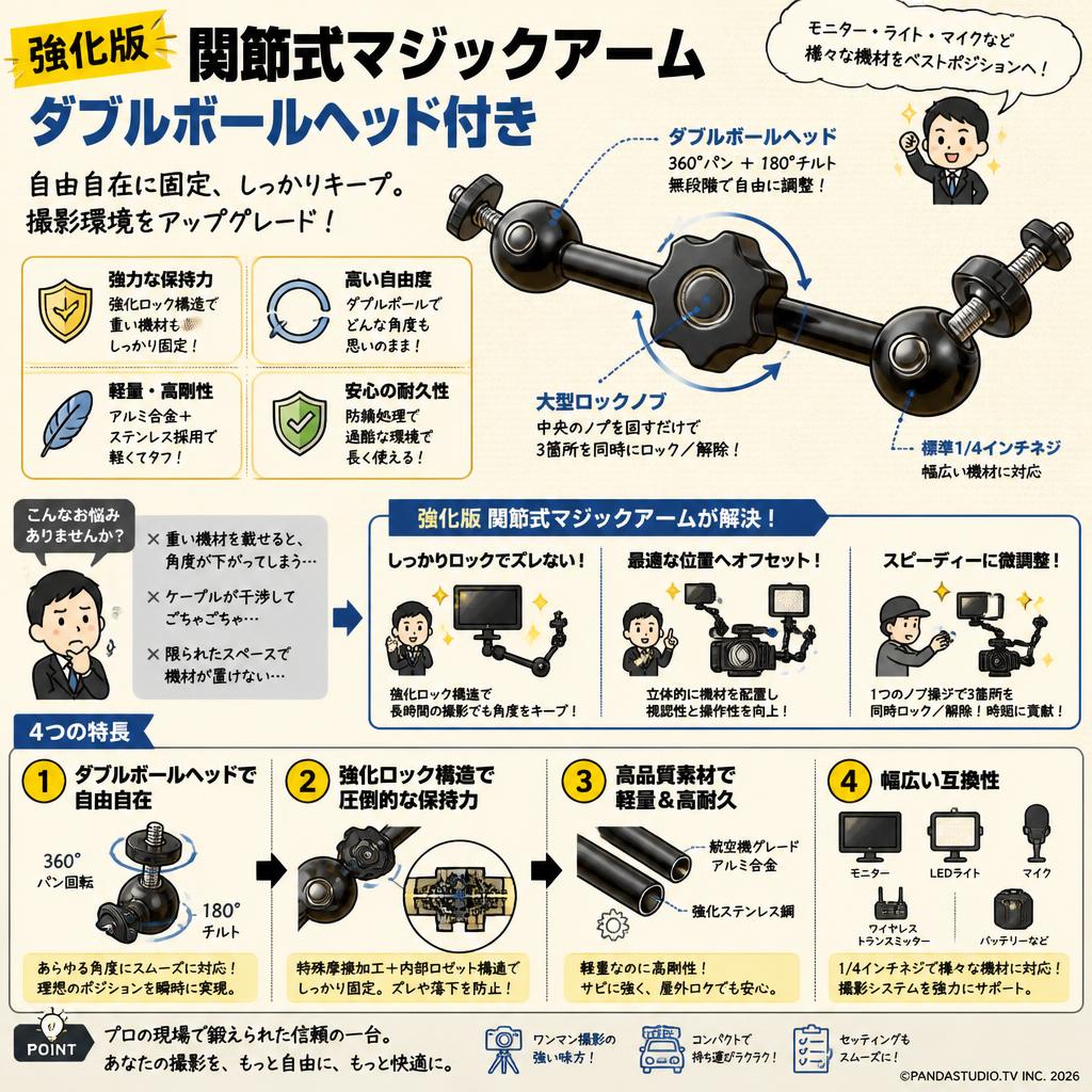 強化版関節式マジックアーム ダブルボールヘッド付き 概要