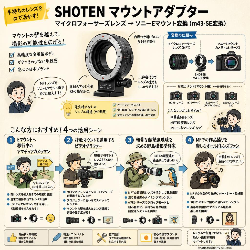 SHOTEN マウントアダプター ／マイクロフォーサーズレンズ → ソニーEマウント変換 （m43-SE変換） おもな対象のお客様