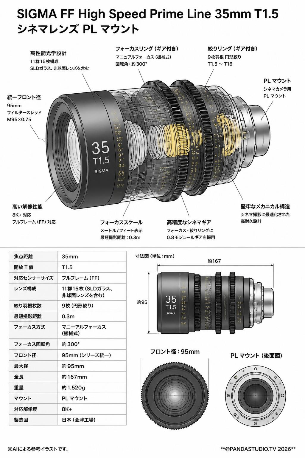 SIGMA FF High Speed Prime Line 35mm T1.5 シネマレンズ PL マウント スペック