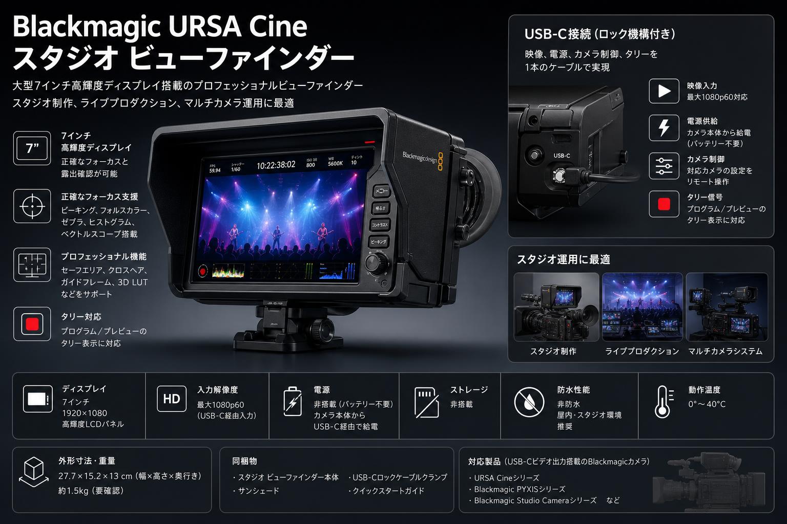 Blackmagic URSA Cine Studio Viewfinder スペック