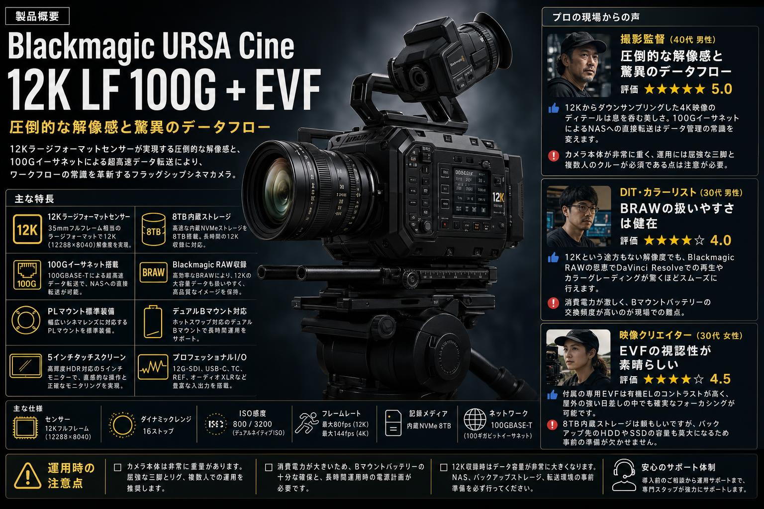 Blackmagic URSA Cine 12K LF 100G + EVF インターネット上のお客様の声（評判）