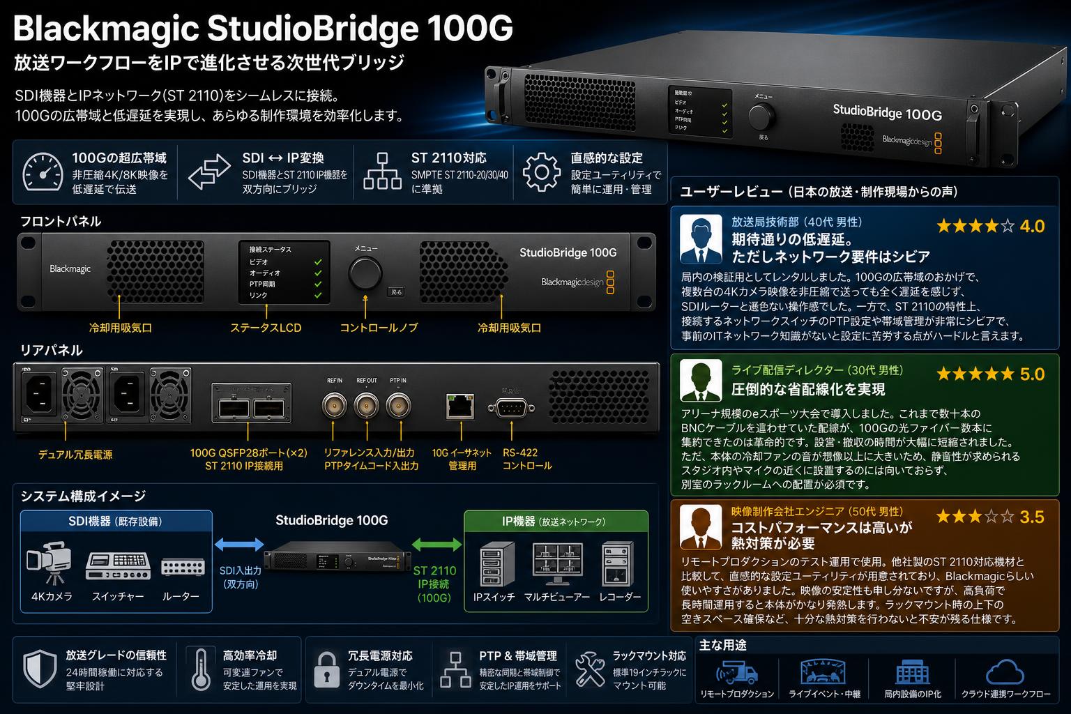 Blackmagic StudioBridge 100G インターネット上のお客様の声（評判）