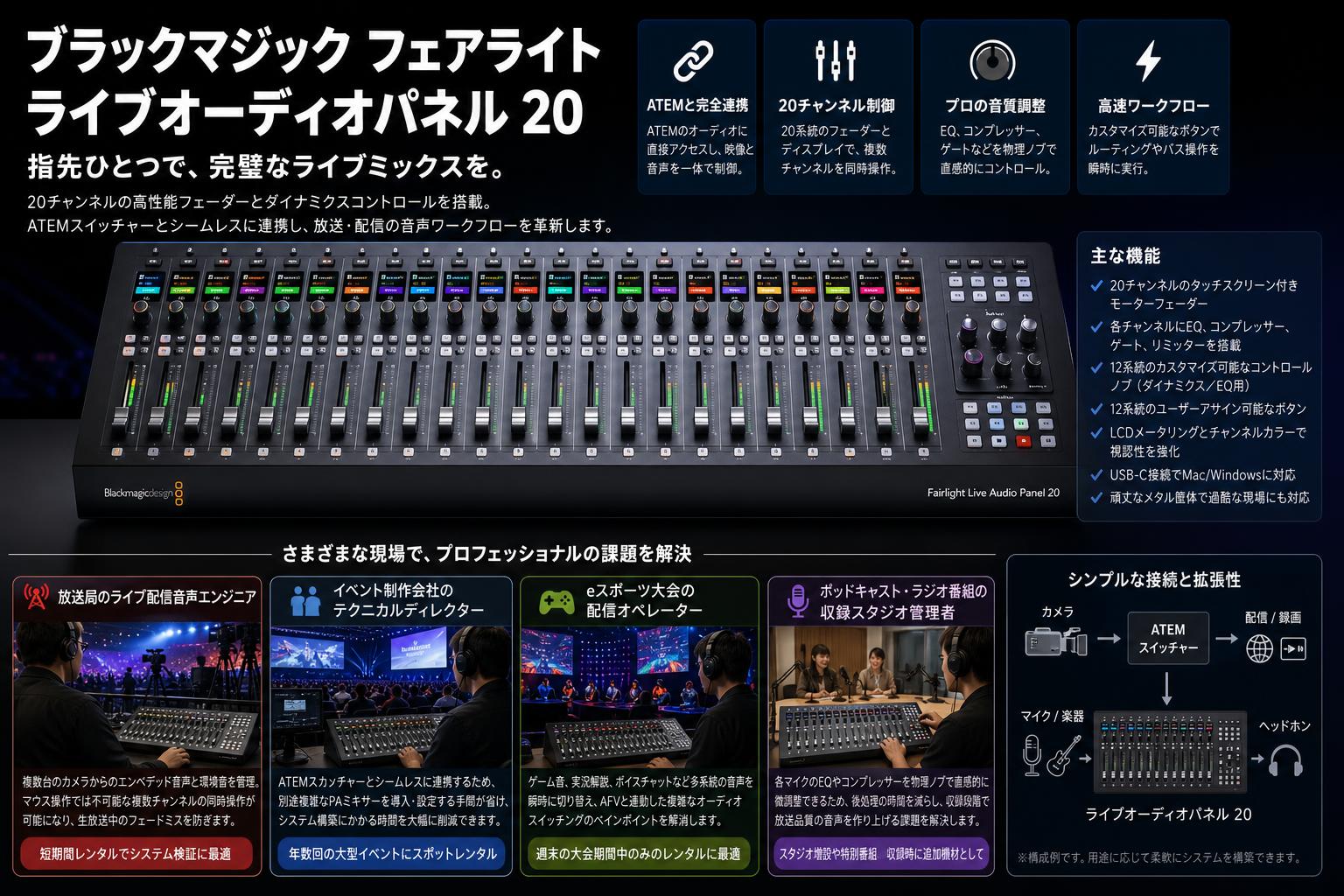 Blackmagic Fairlight Live Audio Panel 20 おもな対象のお客様