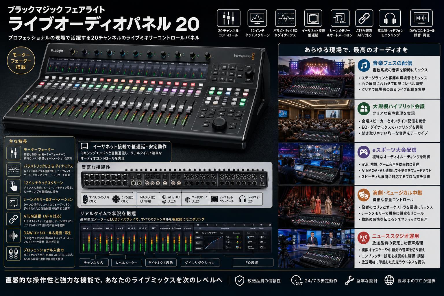 Blackmagic Fairlight Live Audio Panel 20 用途