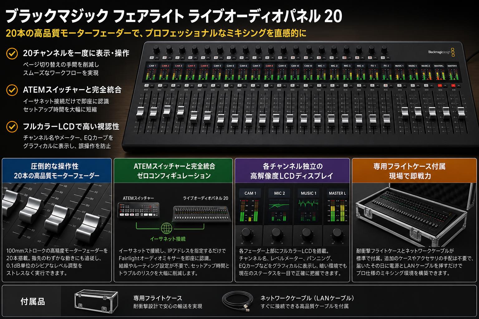 Blackmagic Fairlight Live Audio Panel 20 セールスポイント