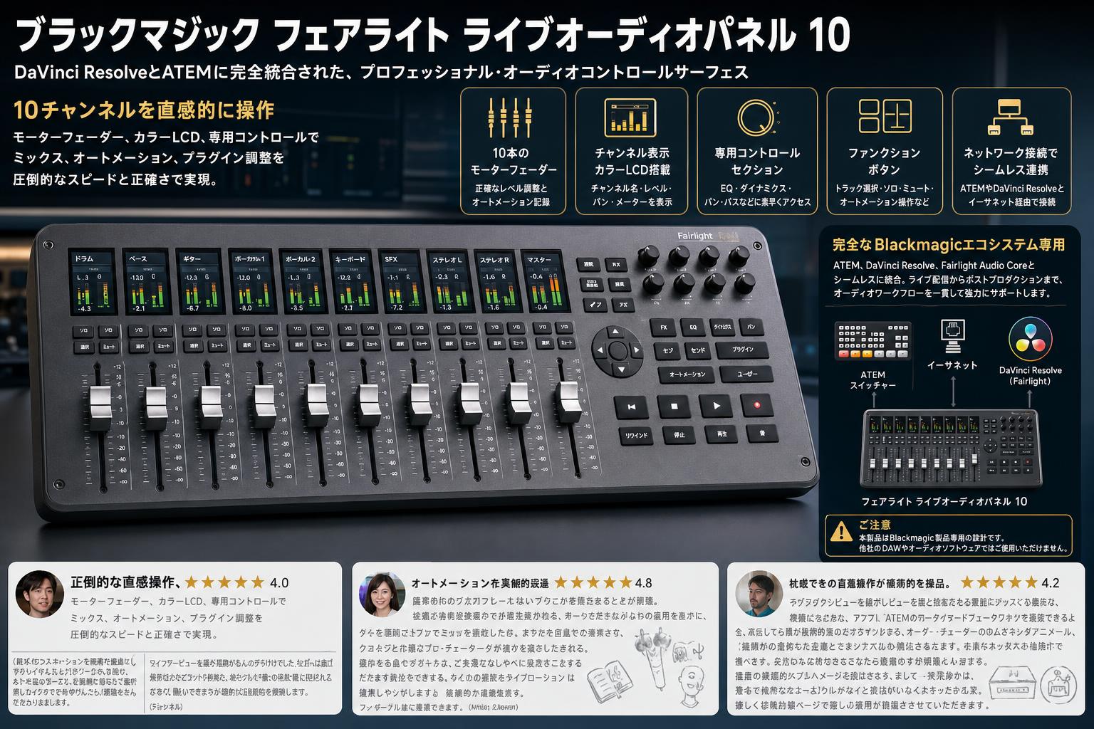Blackmagic Fairlight Live Audio Panel 10 インターネット上のお客様の声（評判）