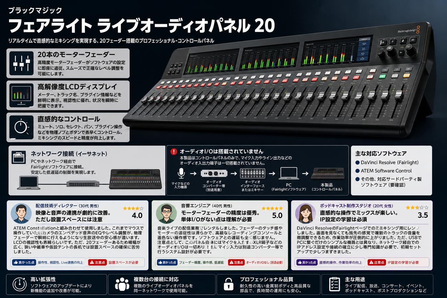 Blackmagic Fairlight Live Audio Panel 20 インターネット上のお客様の声（評判）