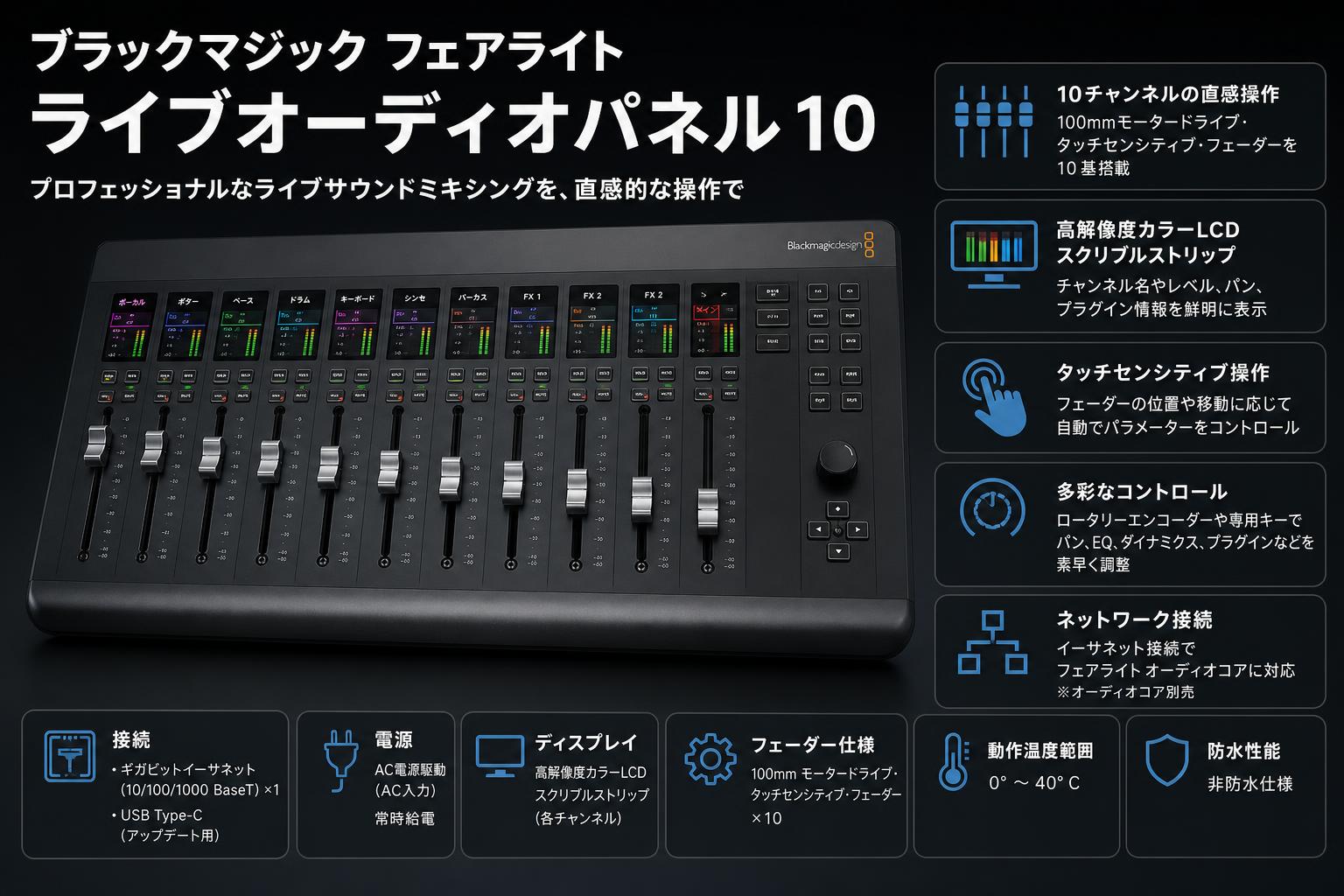 Blackmagic Fairlight Live Audio Panel 10 スペック