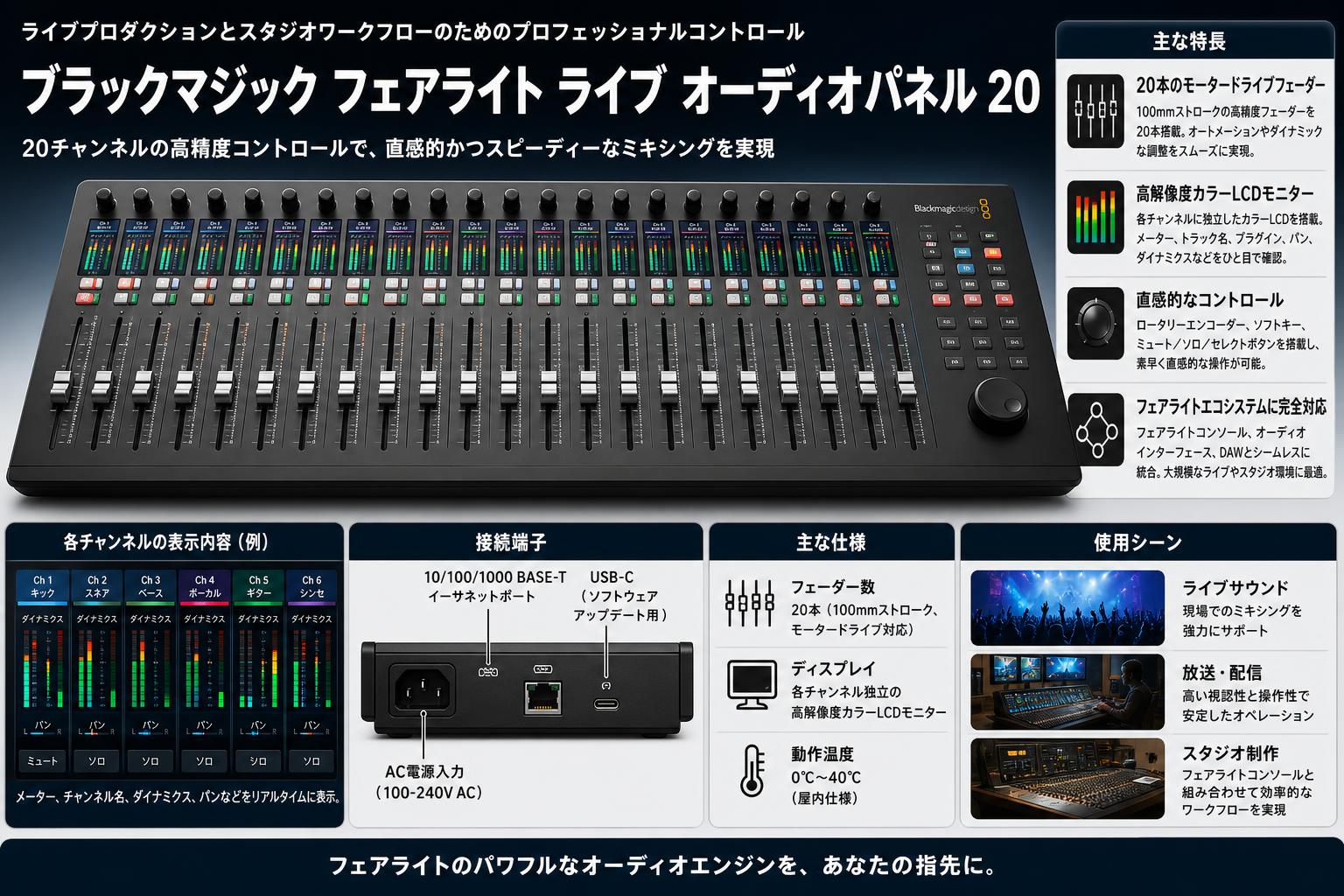 Blackmagic Fairlight Live Audio Panel 20 スペック
