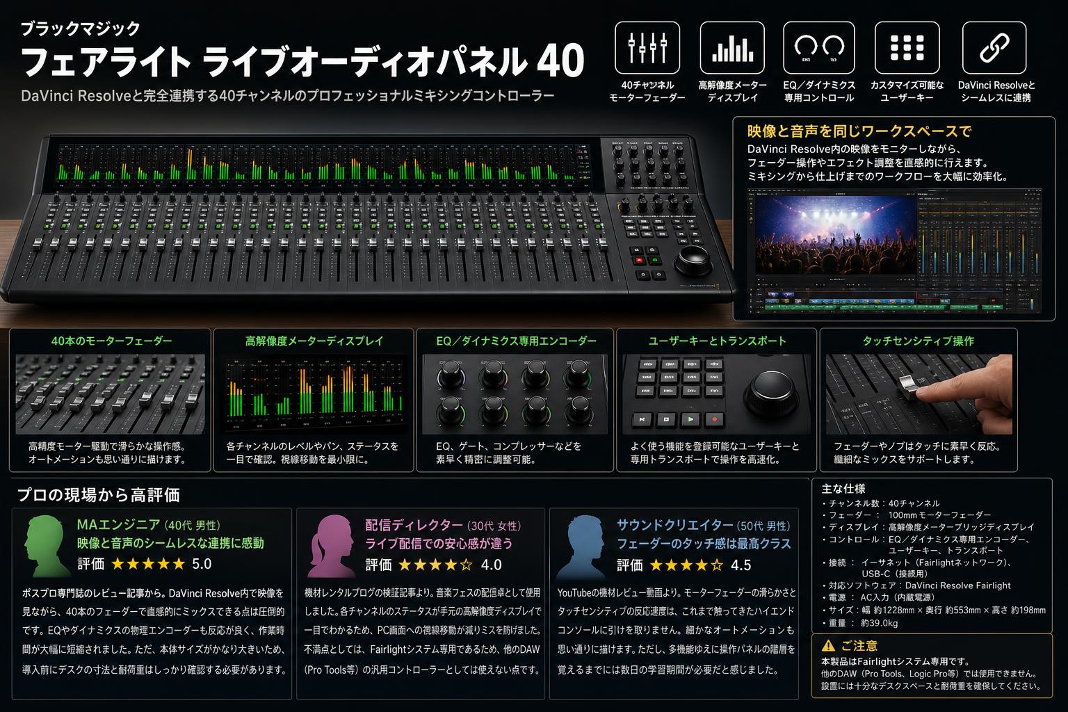 Blackmagic Fairlight Live Audio Panel 40 インターネット上のお客様の声（評判）
