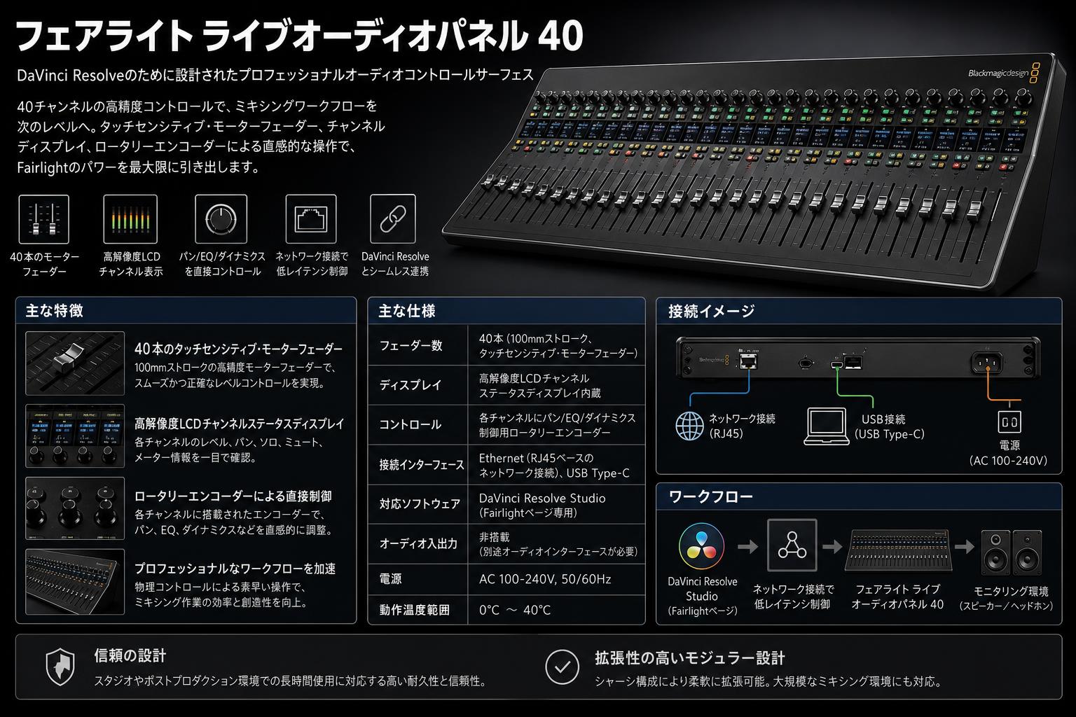 Blackmagic Fairlight Live Audio Panel 40 スペック