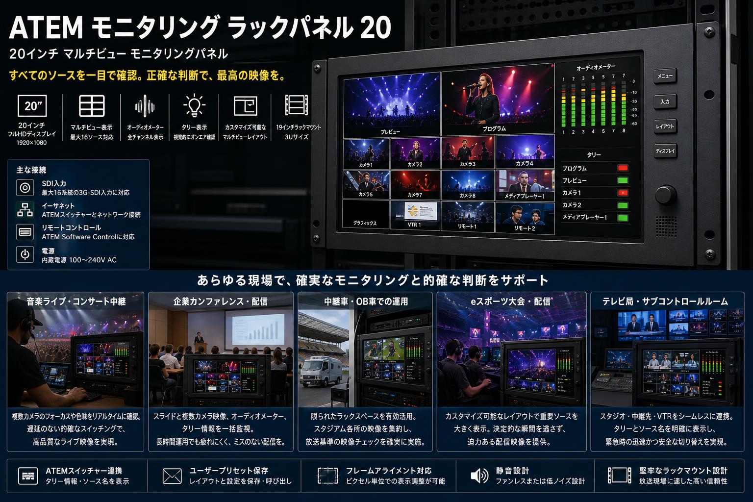 BlackmagicDesign ATEM Monitoring Rack Panel 20 用途