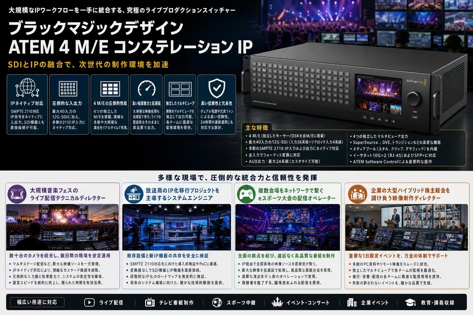 Blackmagic Design ATEM 4 M/E Constellation IP おもな対象のお客様