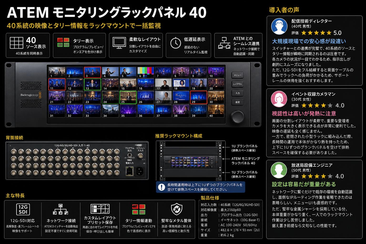 BlackmagicDesign ATEM Monitoring Rack Panel 40 インターネット上のお客様の声（評判）