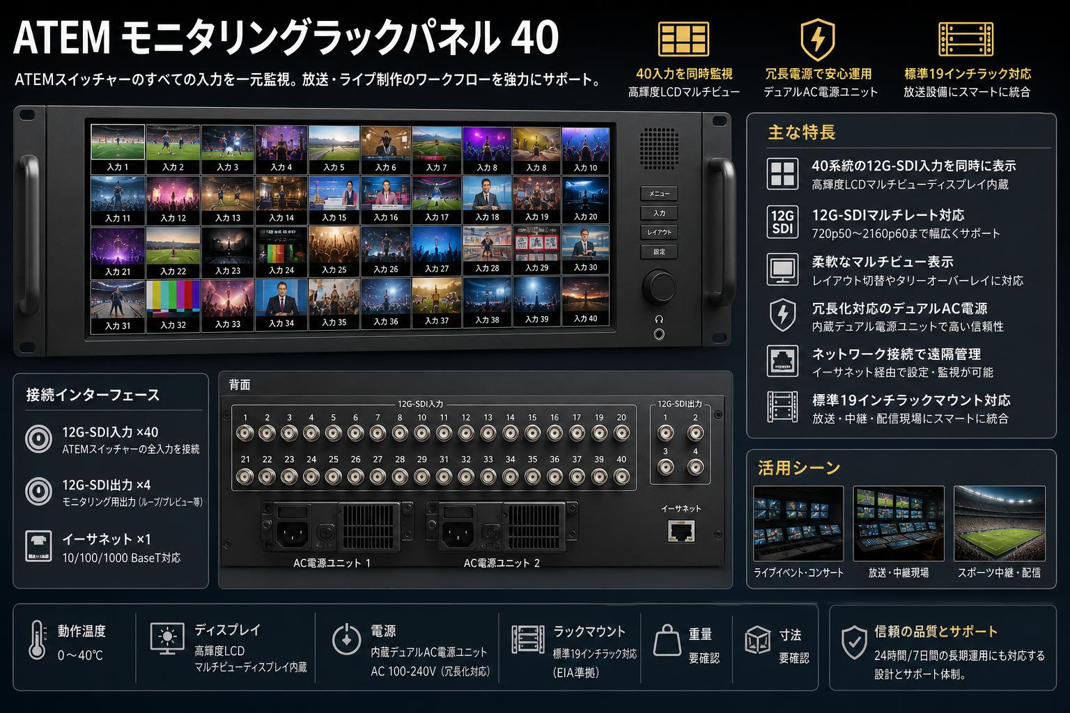 BlackmagicDesign ATEM Monitoring Rack Panel 40 スペック