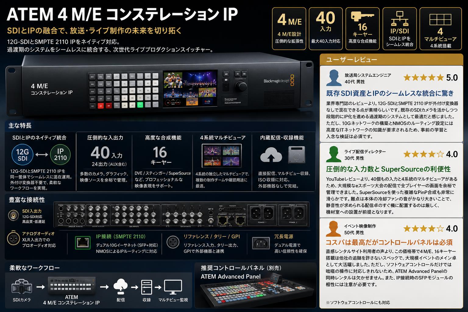 Blackmagic Design ATEM 4 M/E Constellation IP インターネット上のお客様の声（評判）
