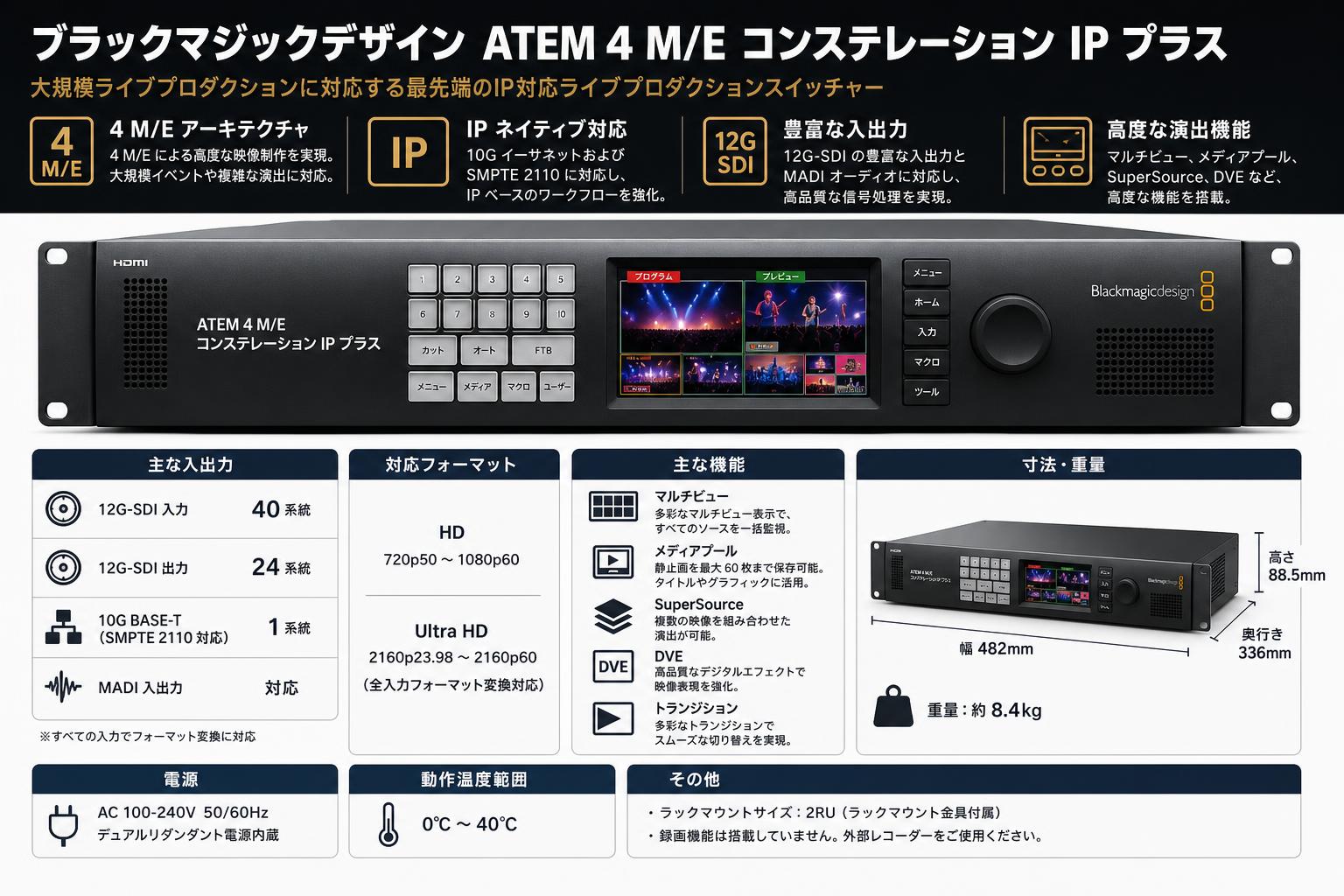 Blackmagic Design ATEM 4 M/E Constellation IP Plus スペック