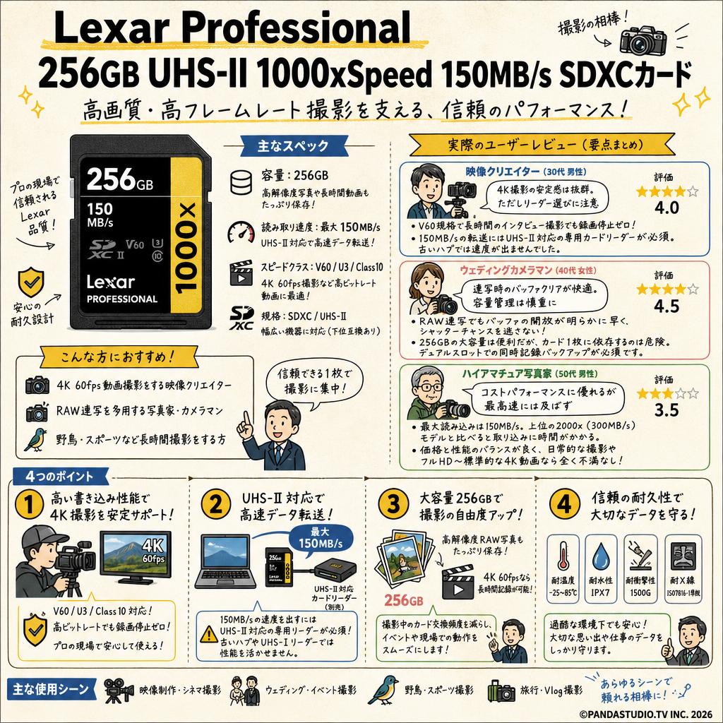 Lexar Professional 256GB UHS-II 1000xSpeed 150MB/s SDXCカード インターネット上のお客様の声（評判）