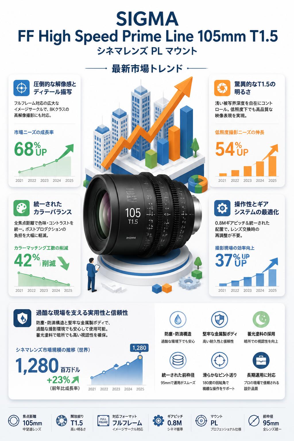 SIGMA FF High Speed Prime Line 105mm T1.5 シネマレンズ PL マウント セールスポイント