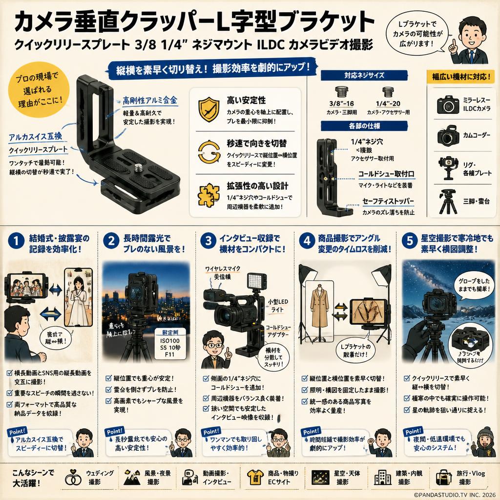 カメラ垂直クラッパーl字型ブラケットクイックリリースプレート3/8 1/4 "カムコーダー用ネジマウントildcカメラビデオ撮影 用途