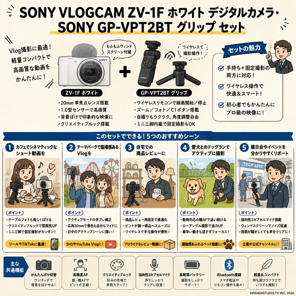SONY VLOGCAM ZV-1F ホワイト デジタルカメラ・SONY GP-VPT2BT グリップ セット 用途