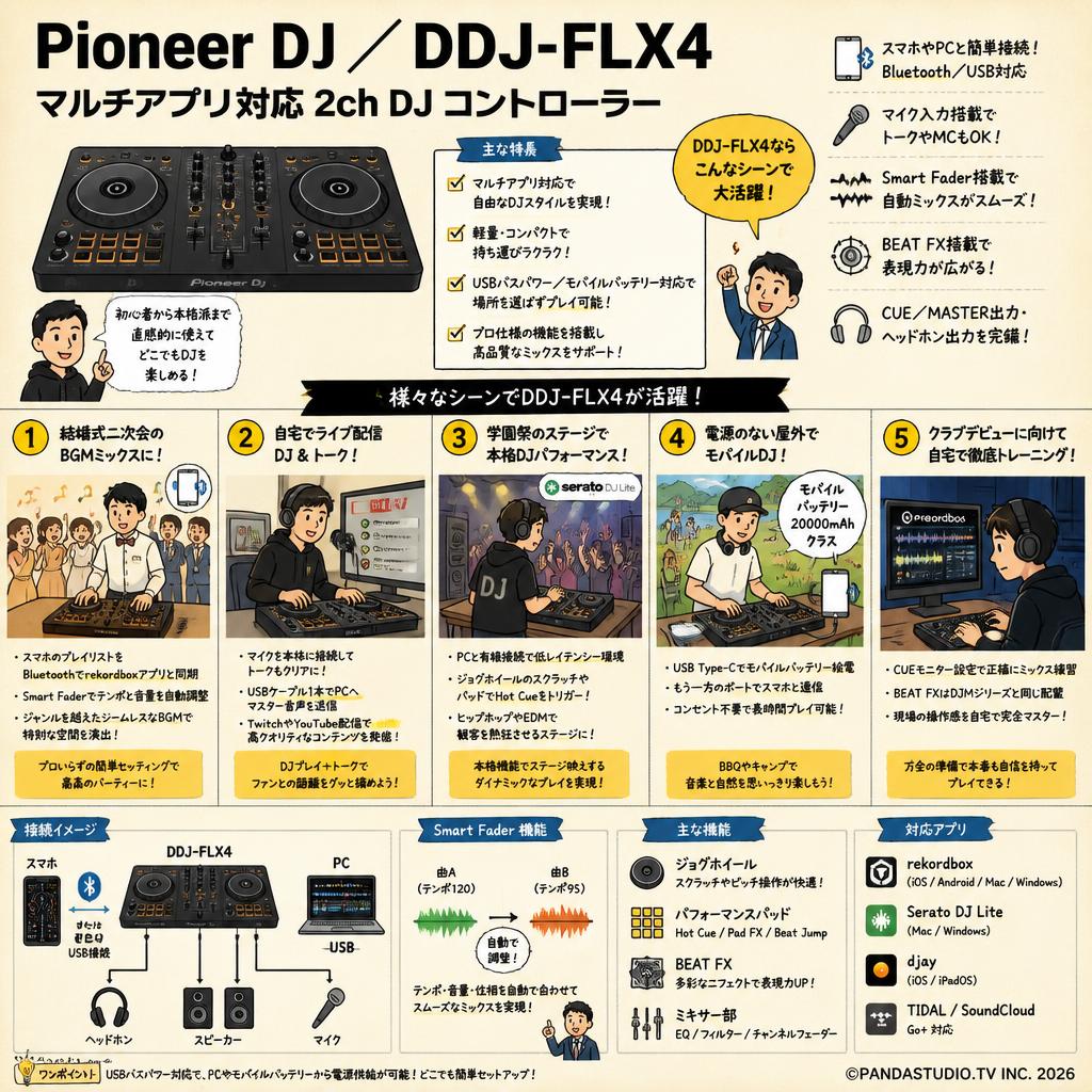 Pioneer DJ ／DDJ-FLX4  マルチアプリ対応2ch DJコントローラー 用途