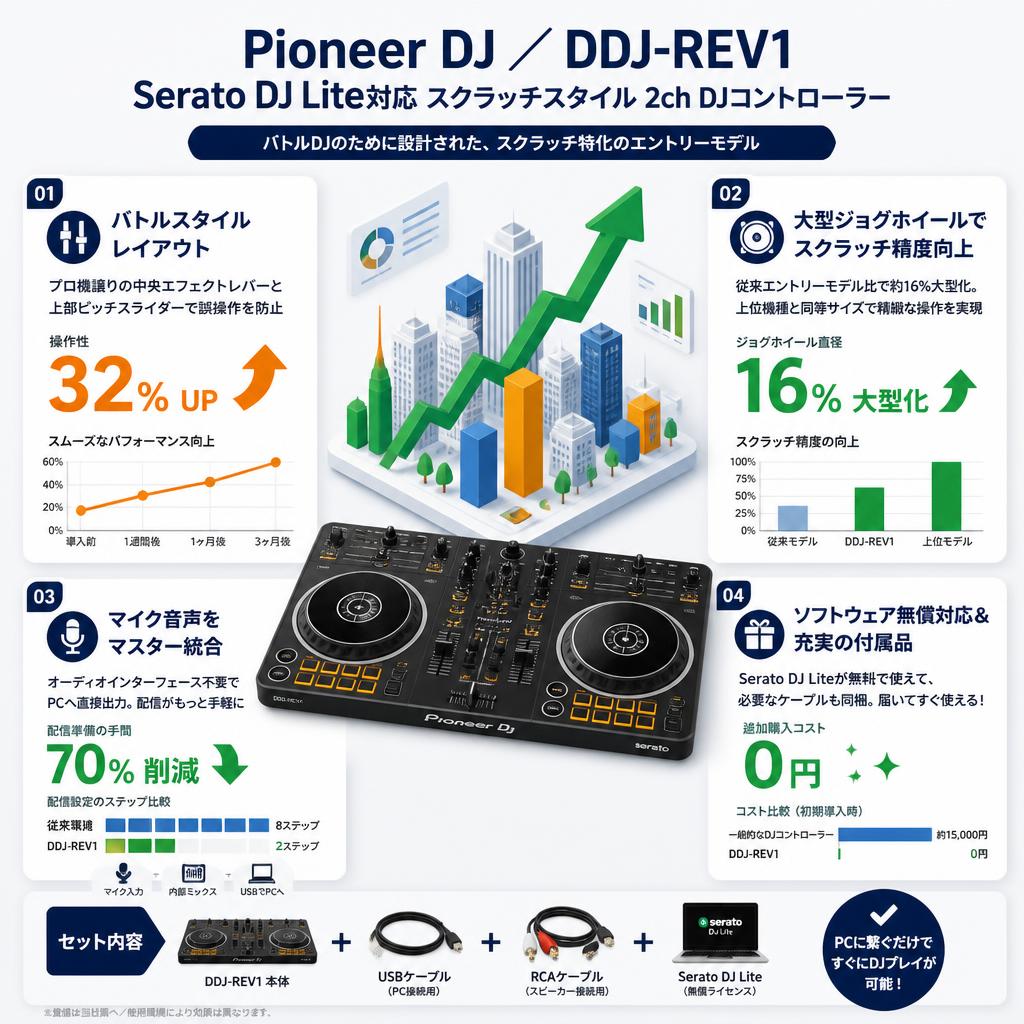 Pioneer DJ ／ DDJ-REV1 Serato DJ Lite対応 スクラッチスタイル 2ch DJコントローラー セールスポイント