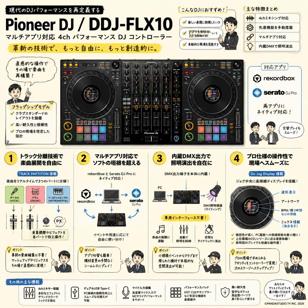 Pioneer DJ ／DDJ-FLX10 マルチアプリ対応 4ch パフォーマンス DJ コントローラー 概要