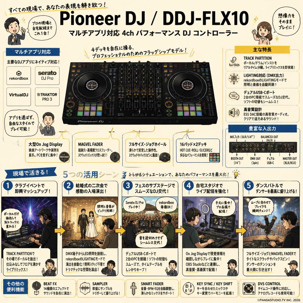 Pioneer DJ ／DDJ-FLX10 マルチアプリ対応 4ch パフォーマンス DJ コントローラー 用途