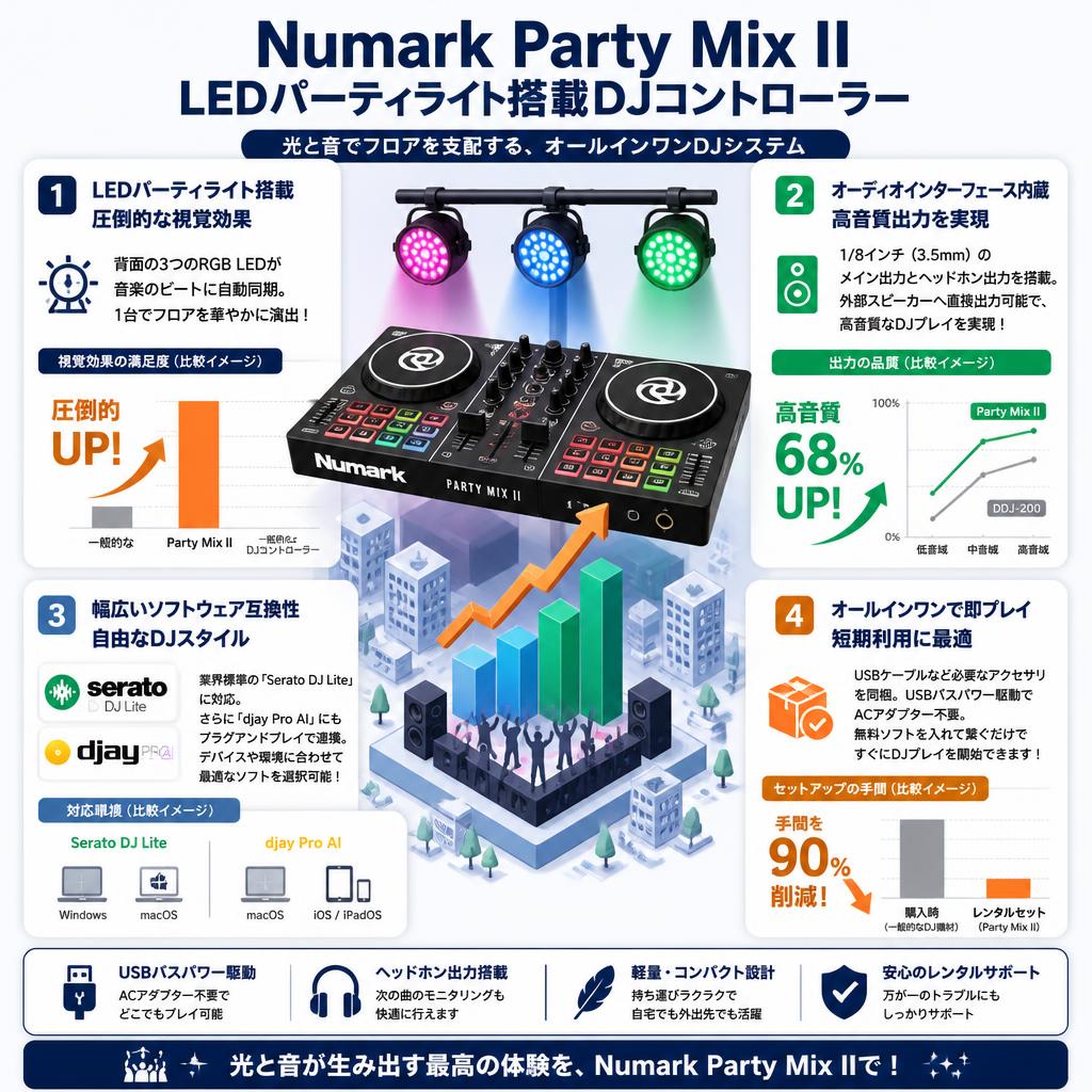 Numark  Party Mix II LEDパーティライト搭載DJコントローラー セールスポイント