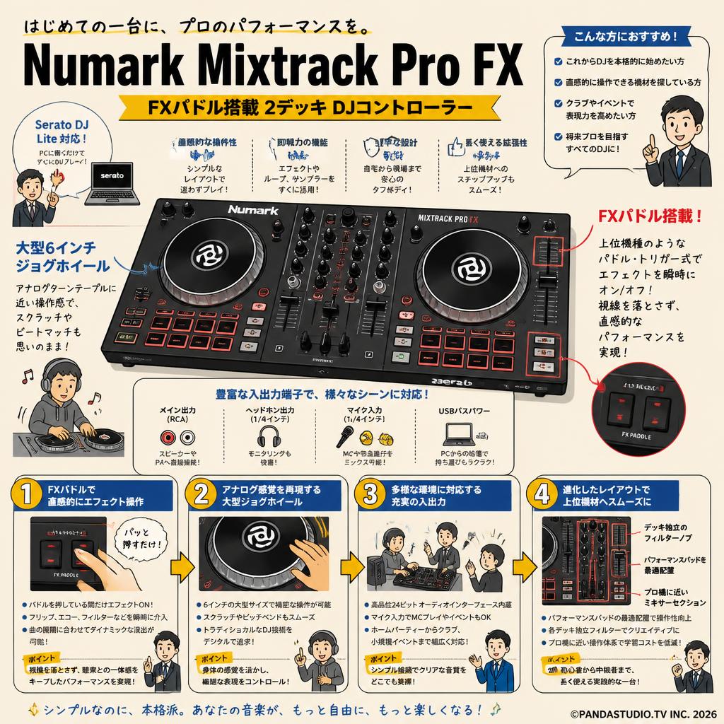 Numark Mixtrack Pro FX／ FX パドル搭載2デッキ DJコントローラー 概要