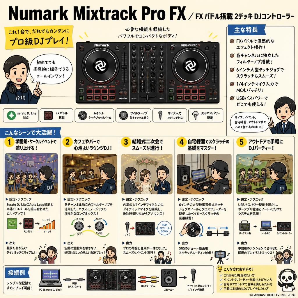 Numark Mixtrack Pro FX／ FX パドル搭載2デッキ DJコントローラー 用途