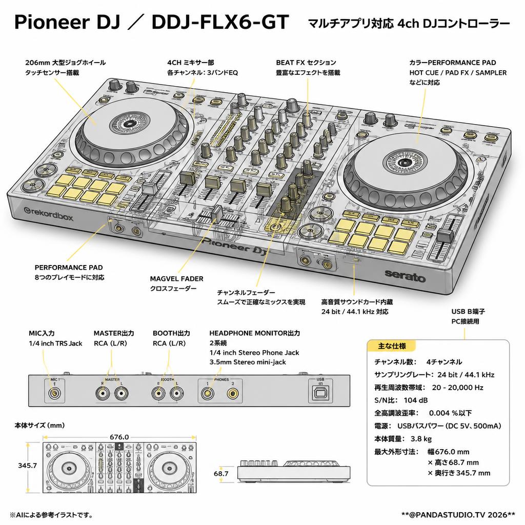 Pioneer DJ ／ DDJ-FLX6-GT マルチアプリ対応 4ch DJコントローラー スペック