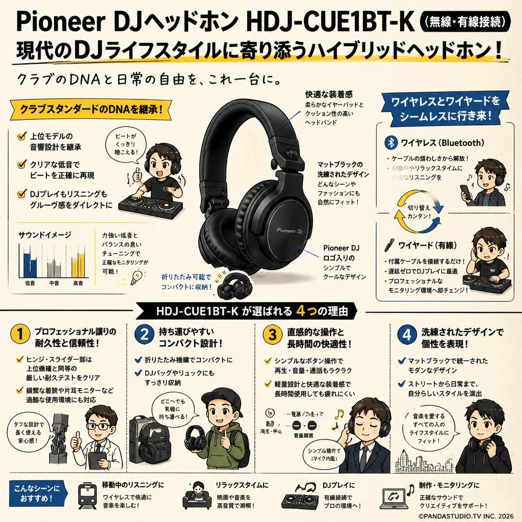 Pioneer DJヘッドホン HDJ-CUE1BT-K（無線・有線接続） 概要