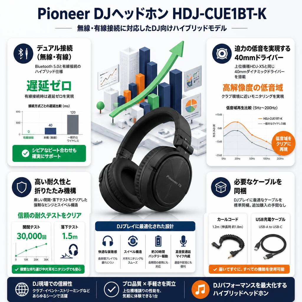 Pioneer DJヘッドホン HDJ-CUE1BT-K（無線・有線接続） セールスポイント