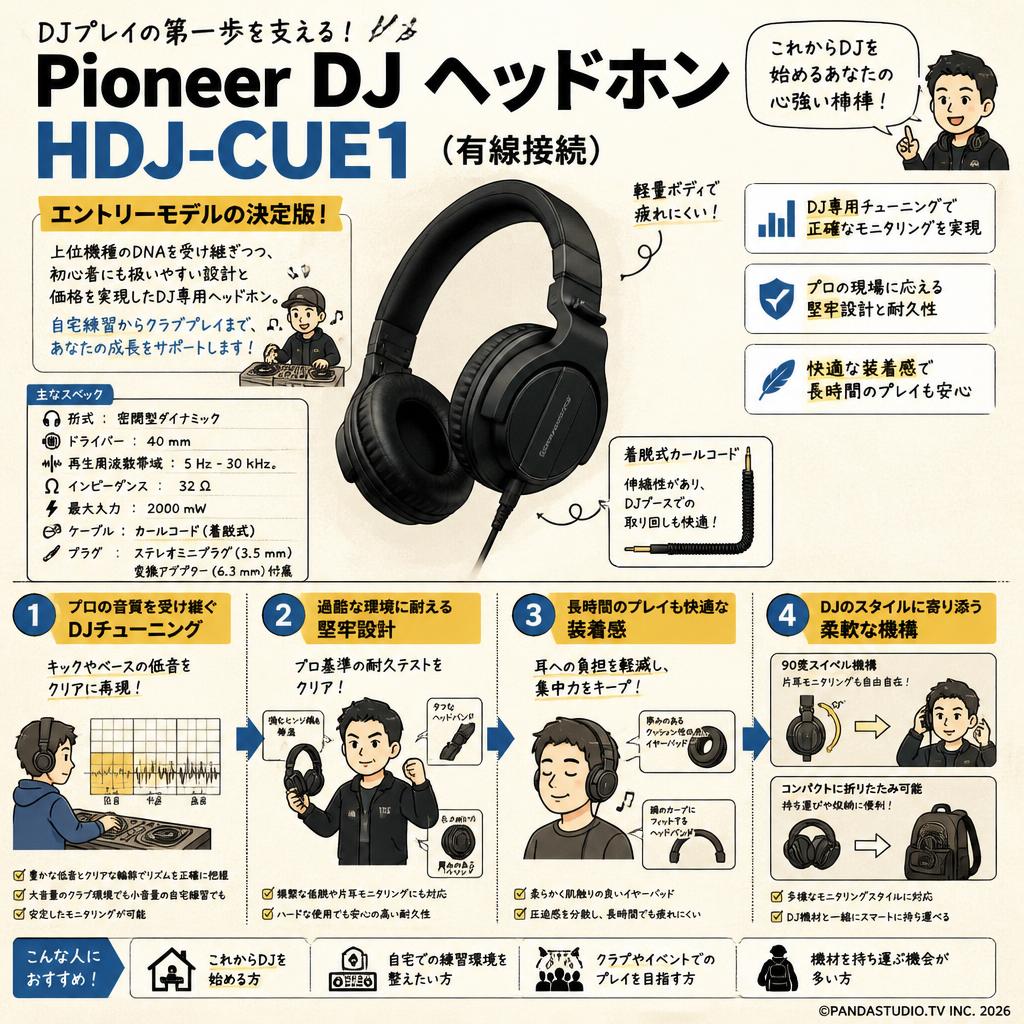 Pioneer DJ ヘッドホン HDJ-CUE1（有線接続） 概要