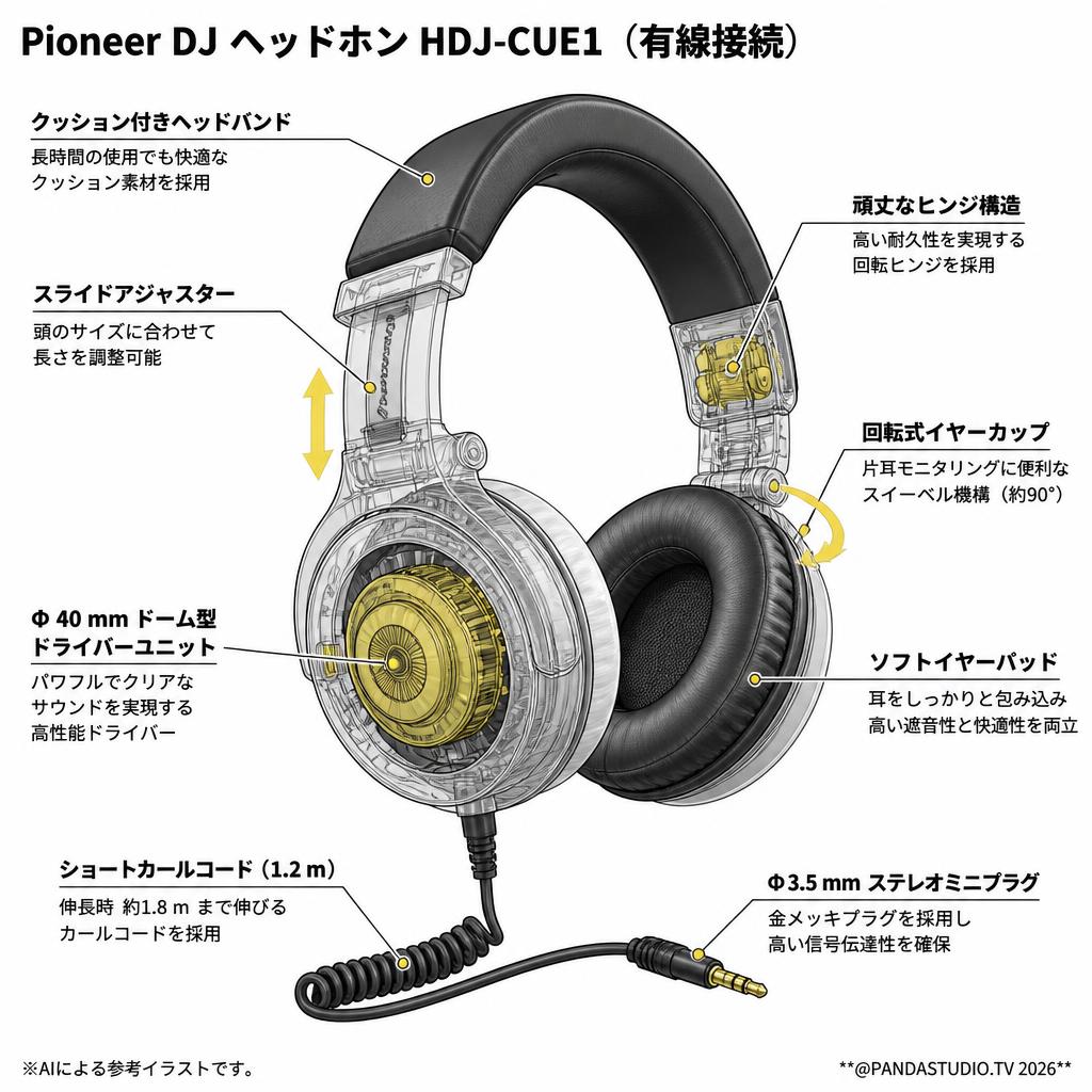 Pioneer DJ ヘッドホン HDJ-CUE1（有線接続） スペック