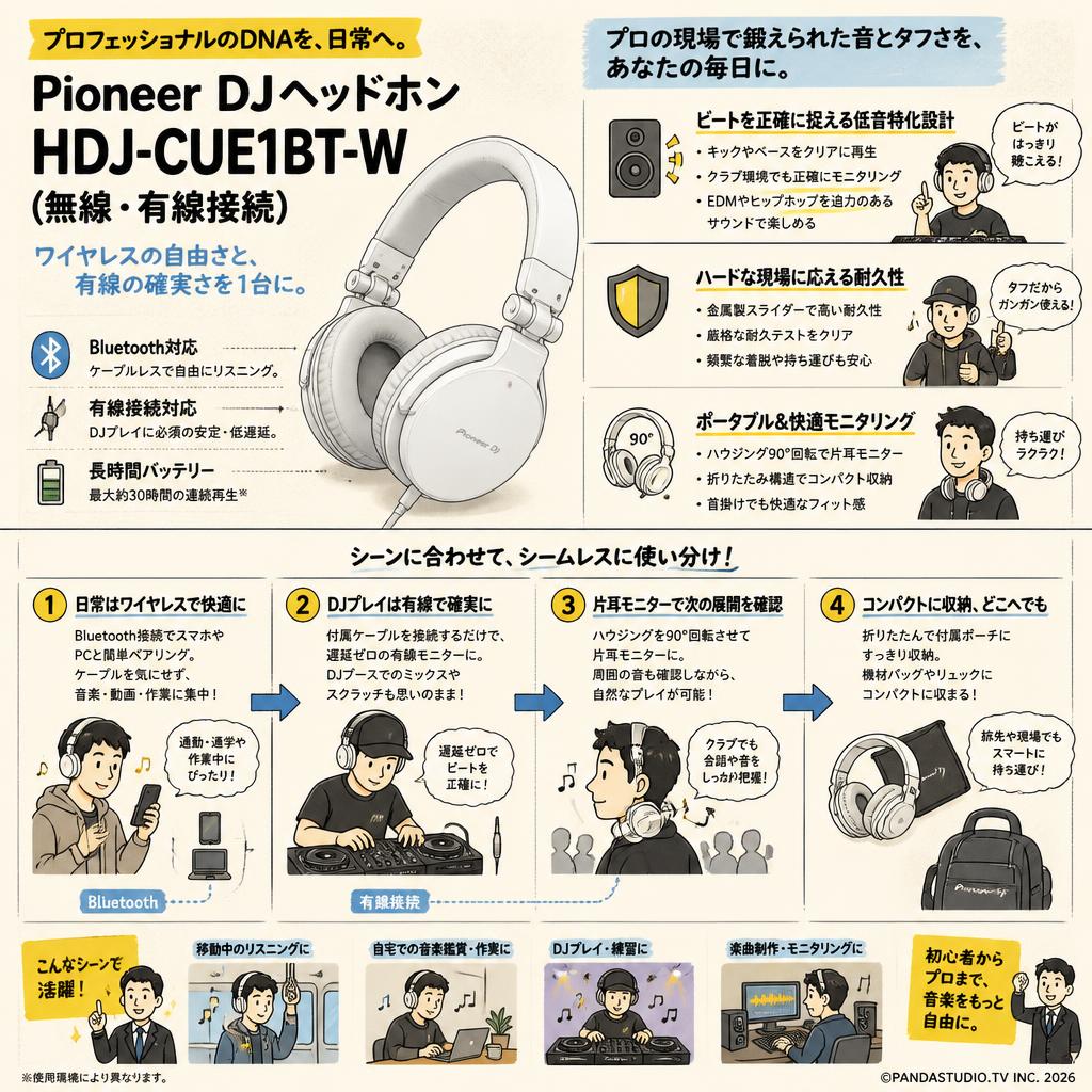 Pioneer DJヘッドホン HDJ-CUE1BT-W（無線・有線接続） 概要