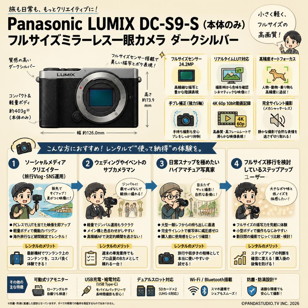 Panasonic LUMIX DC-S9-S (本体のみ) フルサイズミラーレス一眼カメラ ダークシルバー おもな対象のお客様