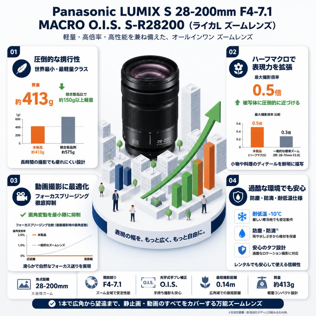Panasonic LUMIX S 28-200mm F4-7.1  MACRO O.I.S. S-R28200 (ライカL ズームレンズ) セールスポイント