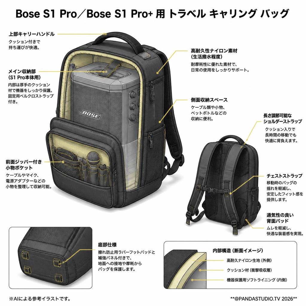 Bose S1 Pro／Bose S1 Pro+ 用 トラベル キャリング バッグ スペック