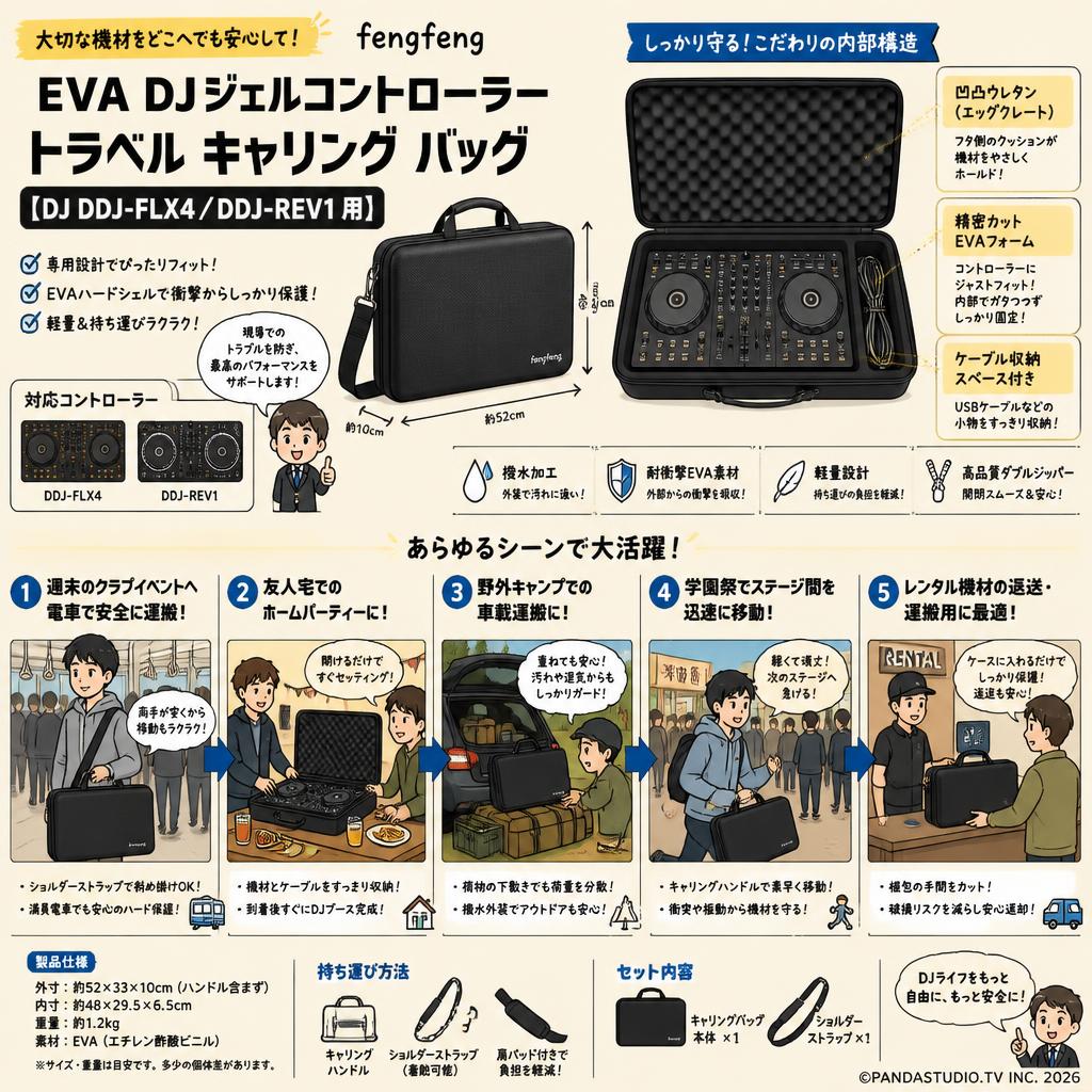fengfeng EVA DJェルコントローラートラベル キャリング バッグ 【DJ DDJ-FLX4／DDJ-REV1 用】 用途