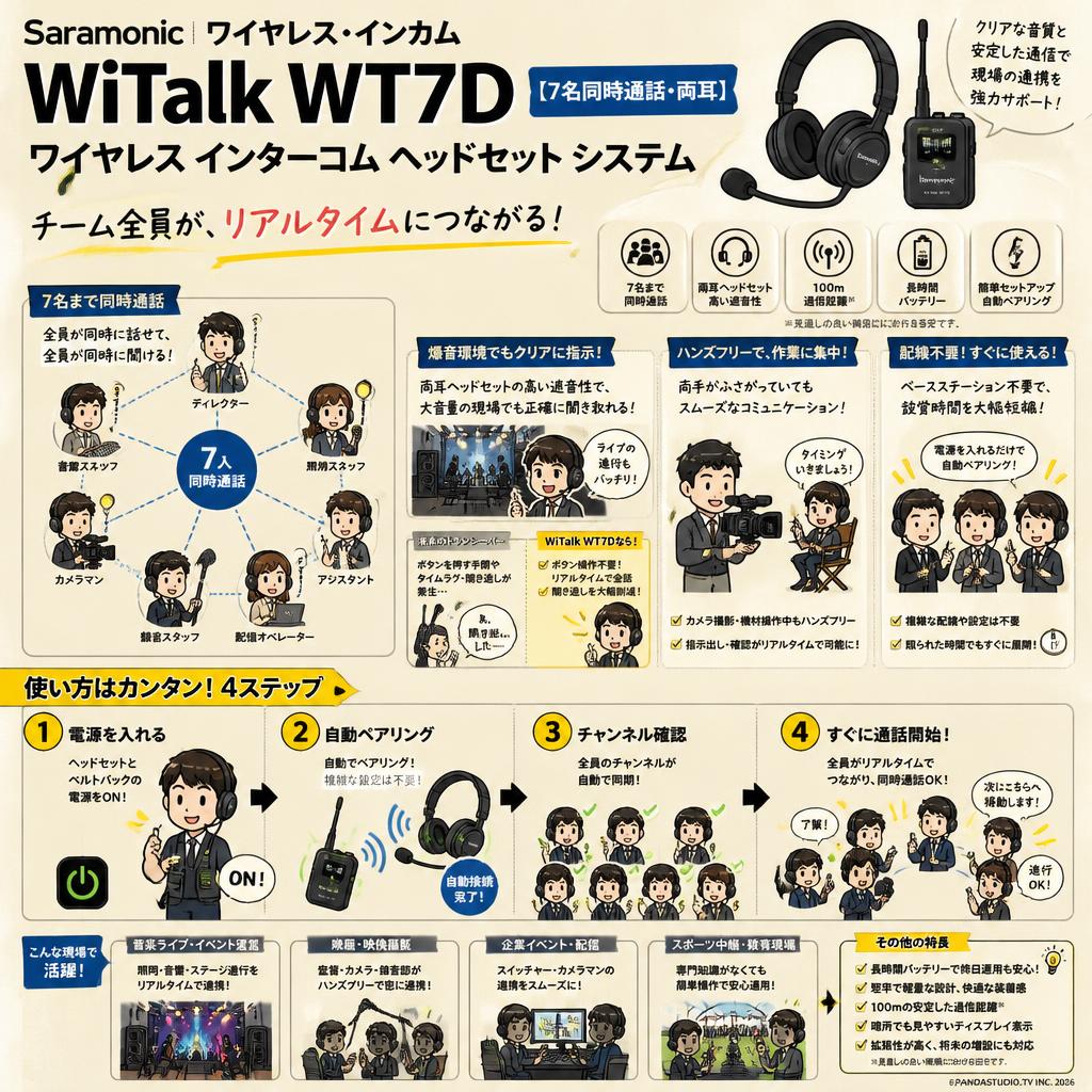 Saramonic ワイヤレス・インカム  WiTalk WT7D【7名同時通話・両耳】ワイヤレス インターコム ヘッドセット システム おもな対象のお客様