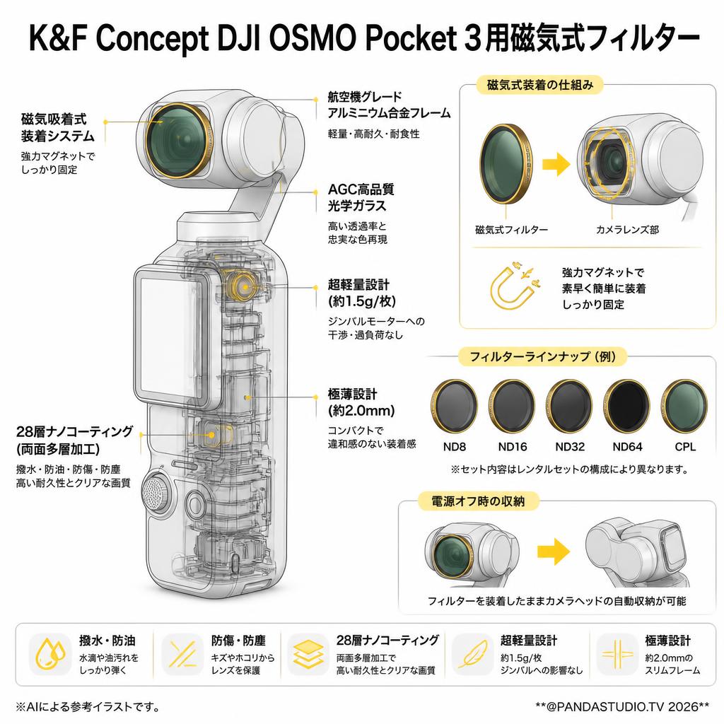 K&F Concept DJI OSMO Pocket 3用磁気式フィルター スペック