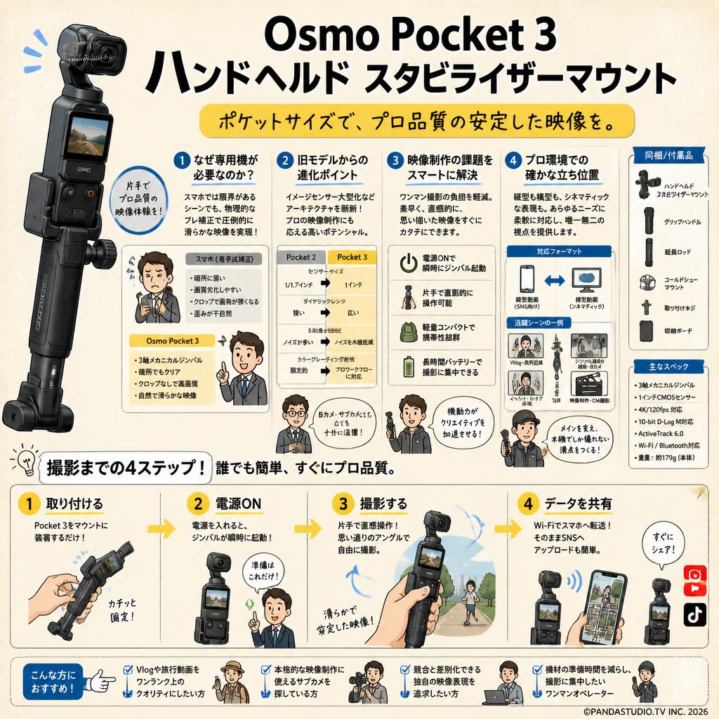 Osmo Pocket 3 ハンドヘルド スタビライザーマウント 概要